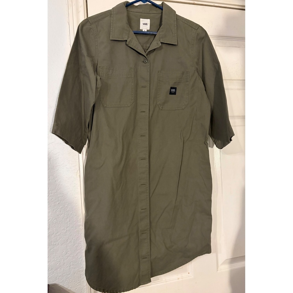 Vans Army Green Shirt Dress Utility Safari Workwear Button Up Midi Womens Size M